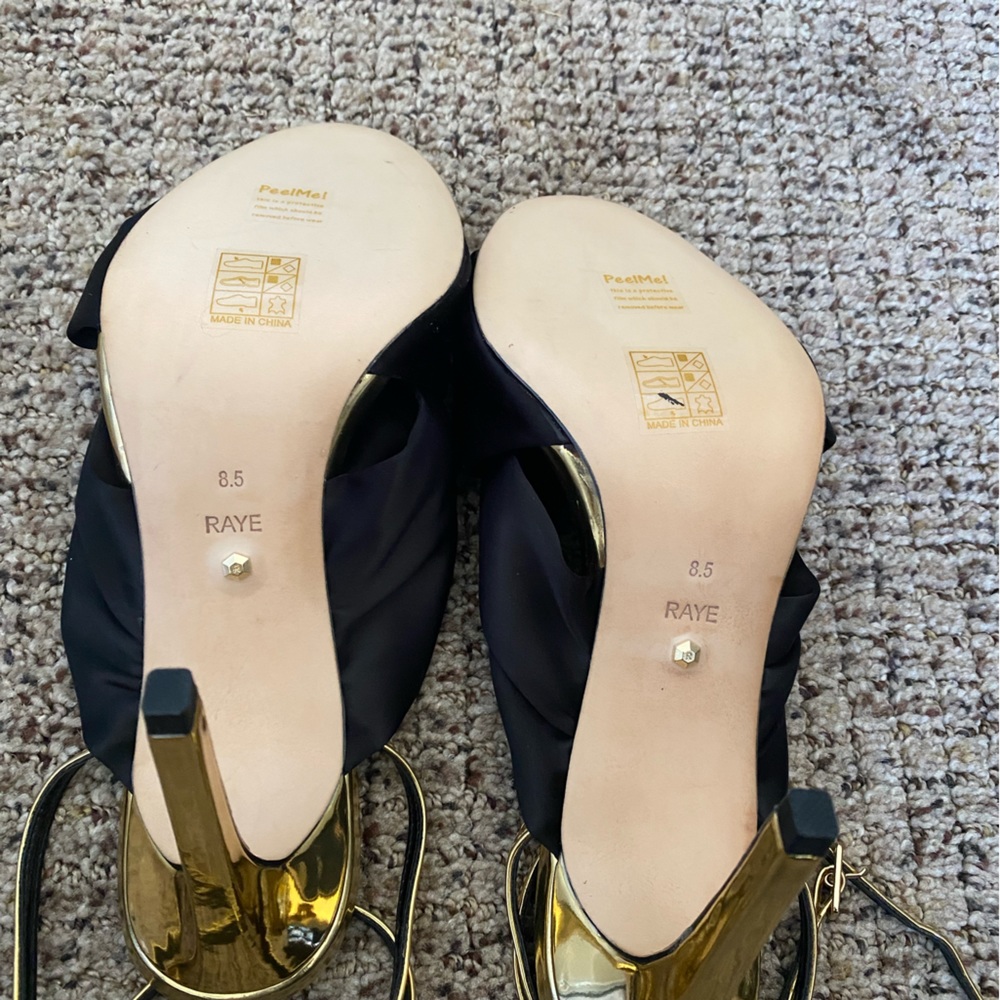 Raye Grace heels. Size 8.5. Never worn. Shiny Gold & black satin. - Picture 3 of 6